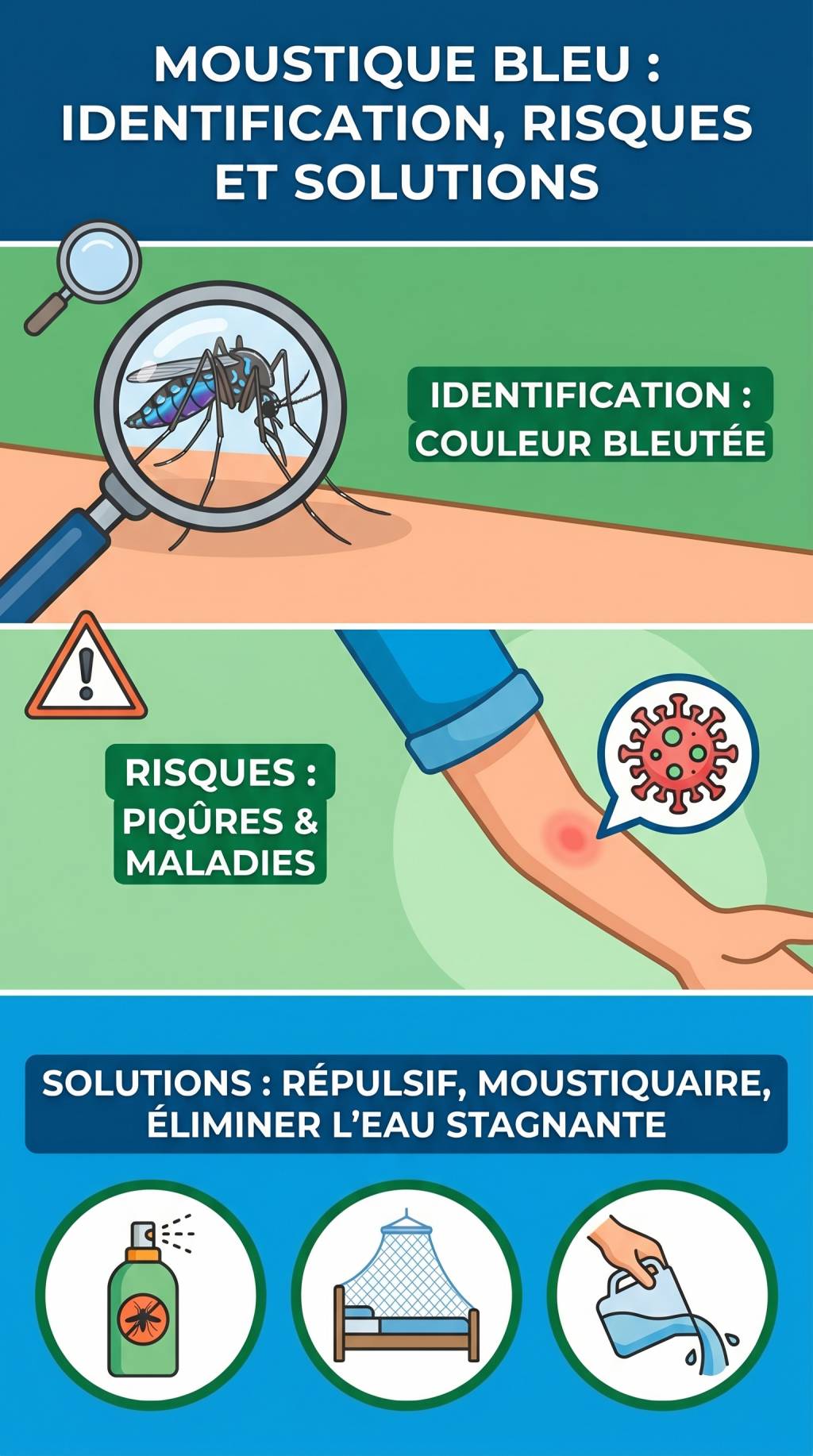 Moustique bleu : identification, risques et solutions pour s’en protéger